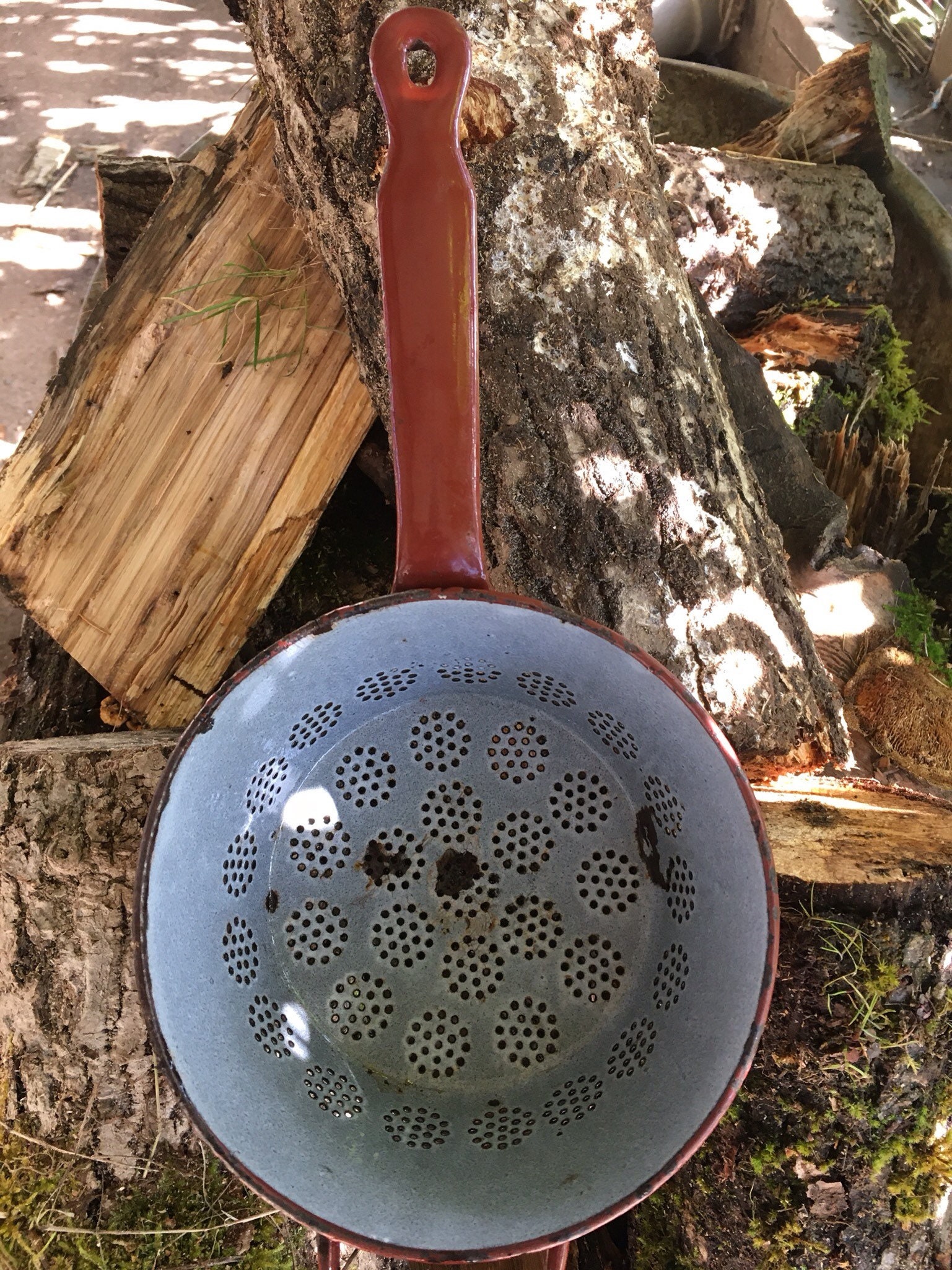 Tamis en Émail Vintage Français, Décor de Cuisine, Article Utilisable, Jardinière.