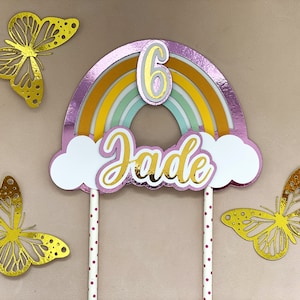 Decorazione per torta di compleanno Topper per torta arcobaleno, topper per torta di compleanno per ragazza, diversi colori possibili, nome a scelta