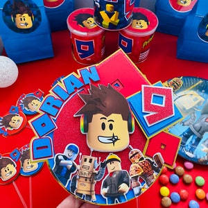Decorazione della torta di compleanno Roblox, topper per compleanno del ragazzo a tema videogiochi e nome a tua scelta