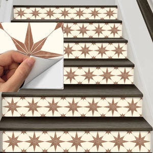 Stair Riser Vinyl Strips 15 steps Removable Sticker Peel & Stick A58T terracotta star