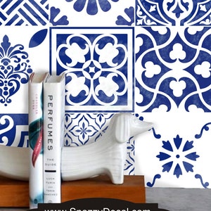 Tile Sticker for Kitche /Bathroom Back splash Floor removable Blue White &#39;Antique&#39; Wmix3 Blue