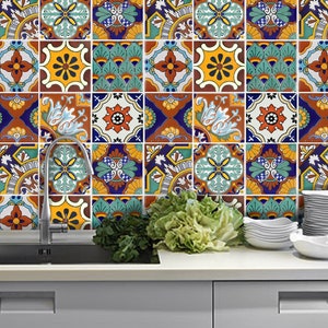 Kitchen bathroom Tile Decals Vinyl Sticker :  Mexican Talavera Spanish Mix Decals TR008