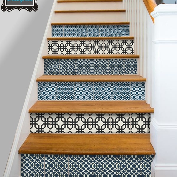 Kitchen Bathroom Wall Stair Riser Tile Decals Vinyl Sticker :  BlackBlue mix Fmix3