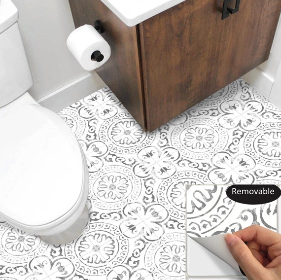 Tile Sticker Kitchen, Bath, Floor, Wall Waterproof & Removable Peel N  Stick: A72G Gray/off White Distress 