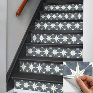 Stair Riser Vinyl Strips 15 steps Removable Sticker Peel & Stick A40 Distressed Blue