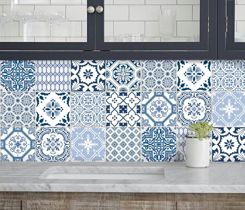 Küche Badezimmer Fliesen Aufkleber Vinyl Aufkleber: Portugal-Patchwork-Pmix5-BlueBayu Küche Badezimmer Fliesen Aufkleber Vinyl Aufkleber: Portugal-Patchwork-Pmix5-BlueBayu