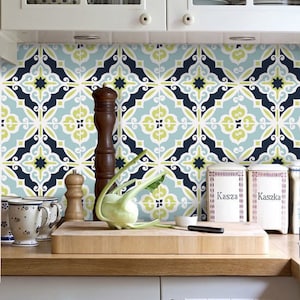 Kitchen bathroom Tile Decals Vinyl Waterproof Removable Sticker :  F002Q LimeCobalt