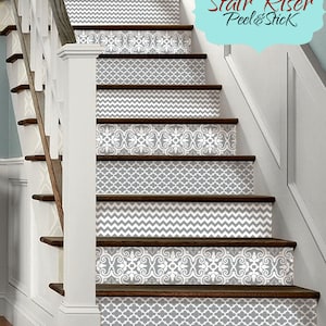 15 strips of Stair Riser Vinyl Decal Removable Sticker Peel & Stick: B173G Grey Trio