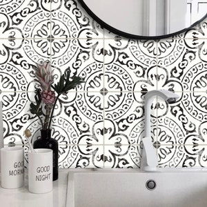 Tile Sticker Kitchen, bath, floor, wall Waterproof & Removable Peel n Stick: A72 Black/White