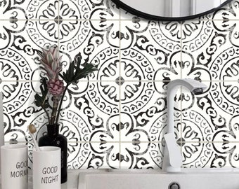 Tile Sticker Kitchen, bath, floor, wall Waterproof & Removable Peel n Stick: A72 Black/White