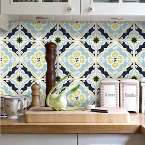 Kitchen bathroom Tile Decals Vinyl Waterproof Removable Sticker :  F002c LimeCobalt