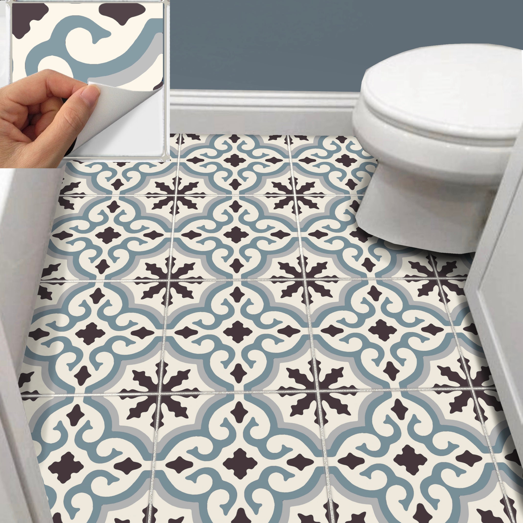 Tile Sticker for Kitchen, Bath, Floor, Wall Waterproof & Removable Peel N  Stick: W006Q Gray 
