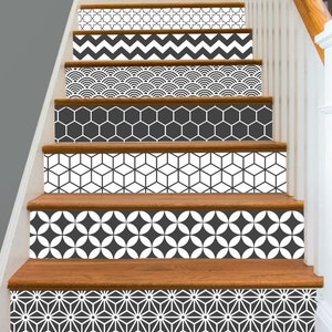 15steps Stair Riser Vinyl Strips Removable Sticker Peel & Stick : Geometric DarkGrey S003