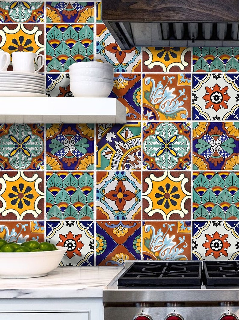 Tile Stickers 40pc Kitchen Bath Floor Mexican Talavera TR002 mix