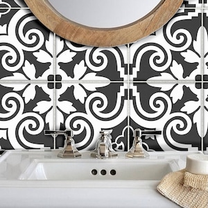 Tile Stickers Vinyl Decal WATERPROOF REMOVABLE for kitchen bath WAL floor or stair: B173b Black and White