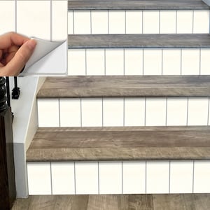 15 strips of Stair Riser Vinyl Decal Removable Sticker Peel & Stick: B003 Beadboard Shiplap off-White Vertical