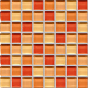 Wall Tile Decals Vinyl Sticker WATERPROOF Wallpaper for Kitchen & Bath :  Mosaic MS007 &quot;Orange Glass&quot;