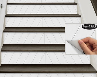 15 strips of Stair Riser Vinyl Decal Removable Sticker Peel & Stick: B002 Beadboard Shiplap off-White