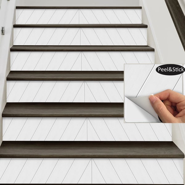 15 strips of Stair Riser Vinyl Decal Removable Sticker Peel & Stick: B002 Beadboard Shiplap off-White