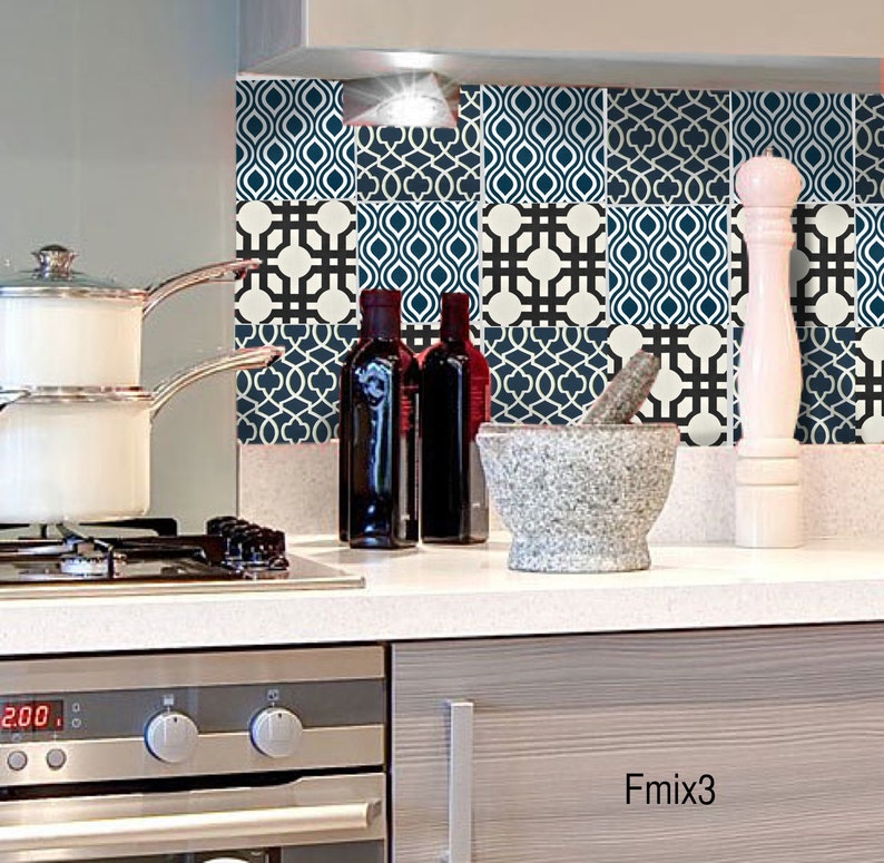 Kitchen Tile Riser Kitchen Bathroom Wall Stair Riser Tile Decals Vinyl Sticker : Blackblue ...