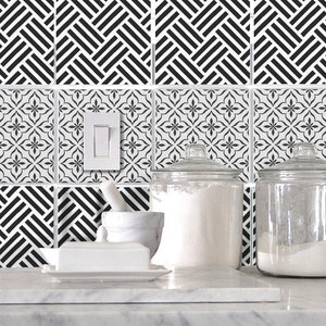 Vinilo adhesivo para azulejos de cocina y baño: dúo blanco y negro BW003