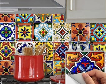 Tile Stickers Vinyl Decal for backsplash Bath Kitchen Floor Waterproof Removable:  Mexican Talavera  TR001