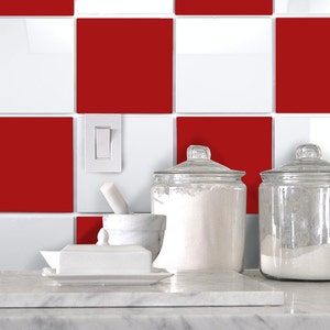 Tile Stickers for Kitchen bathroom Tile Decals Vinyl Sticker Removable Waterproof: Solid Color RED