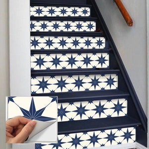 Stair Riser Vinyl Strips 15 steps Removable Sticker Peel & Stick A58N Navy