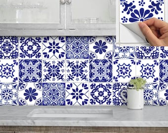 Tile Stickers Vinyl Decal WATERPROOF REMOVABLE for kitchen bath wall floor or stair: Tr007 ChinaBlue