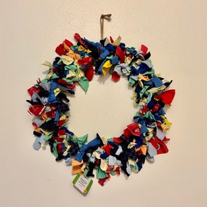 Rainbow Bandana Rag Wreath | LGBTQ+ Pride | Boho | Handmade Candle Ring | Textile Art | Upcycled Fabric