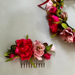 Fuchsia flower gift Fuchsia comb Magenta comb Hot pink flower girl hair accessory Hot pink crown Tropical hair clip Fuchsia wedding