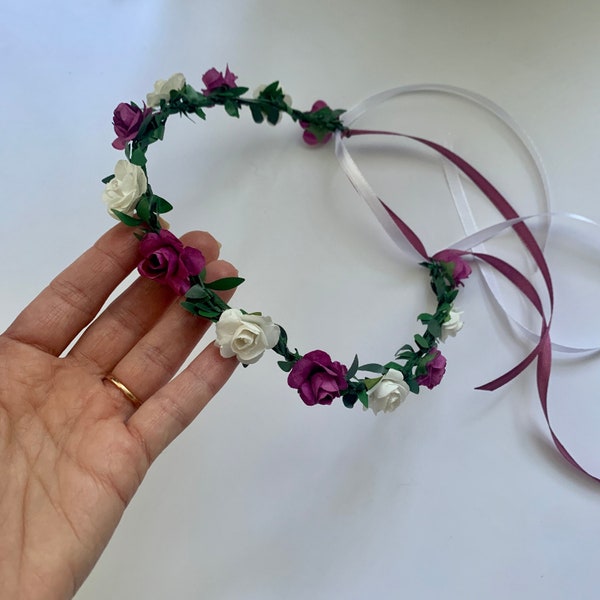 Flieder weiß Blumenmädchen Kopfschmuck Lila Blumenkrone Blumen Stirnband Blumen Kopfschmuck Blumenhaarkranz Rose Blume halber Kranz Kopfschmuck