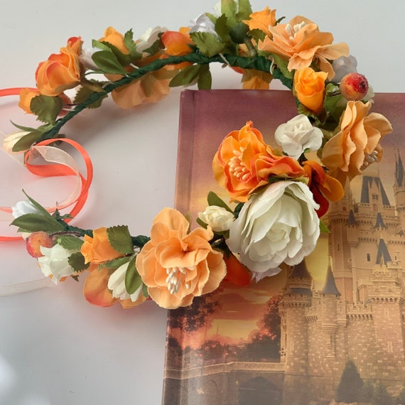 Burnt Orange Floral Headband: Rustic Wedding Flower Crown - Etsy display picture 1
