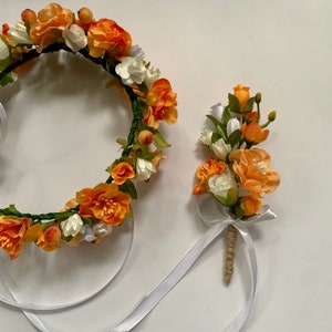Burnt Orange Flower Boutonniere: Rustic Fall Wedding Buttonhole