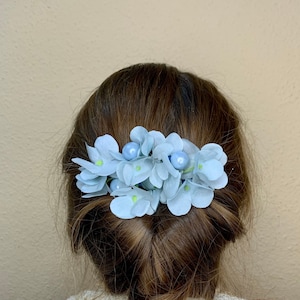 Dusty Blue Hydrangea Flower Hair Clip: Bridal Wedding Barrette