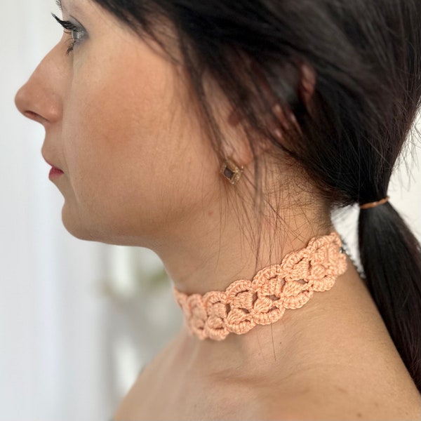 Peach choker Delicate cotton collar Lace handmade collar choker Boho choker Handmade necklace Wedding choker girl MORE COLOR Custom color