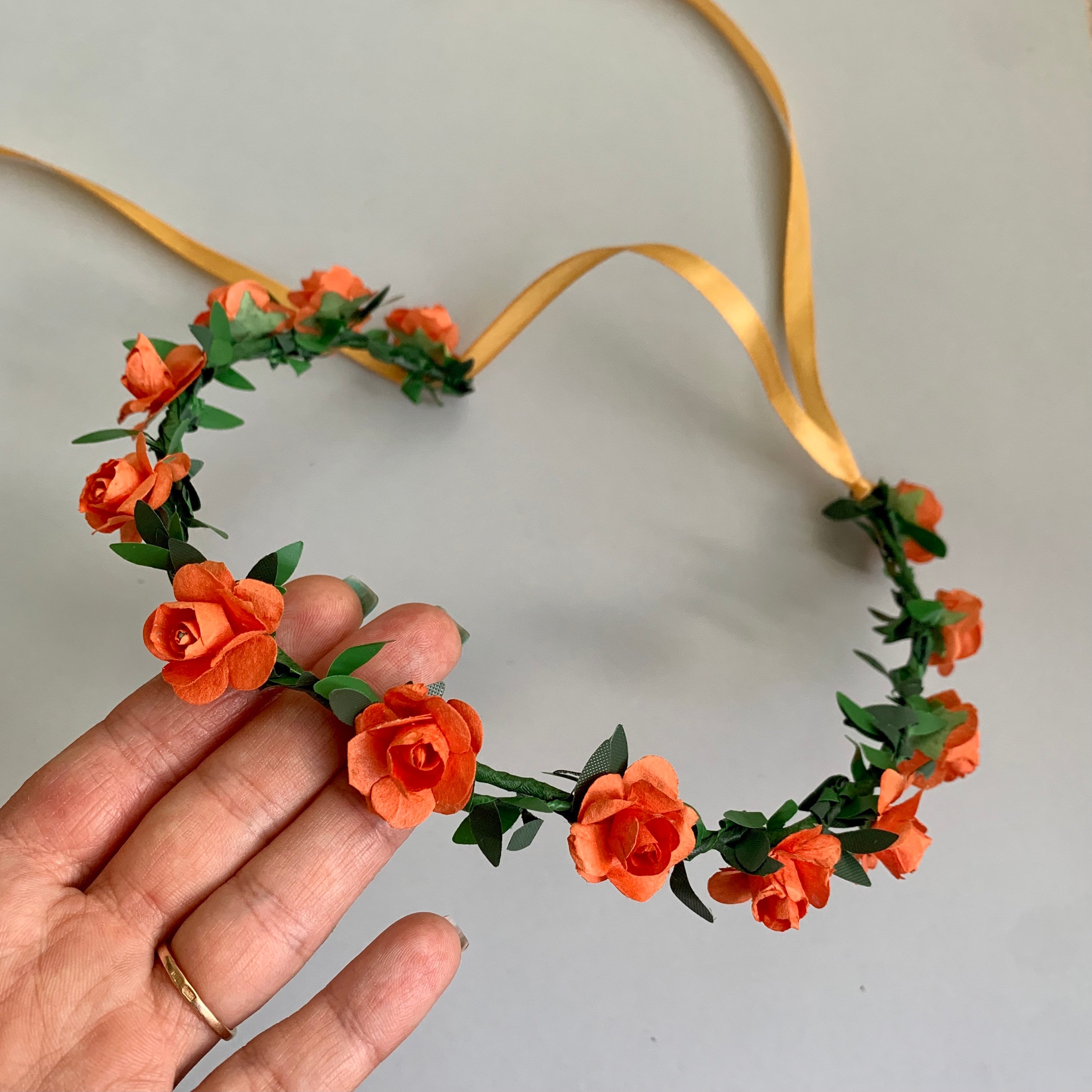 Burnt Orange Flower Crown: Boho Floral Headband With Paper 
