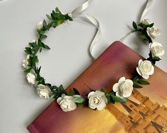 Emerald flower crown headband Tieback Floral head piece Flower girl halo Flower girl headpiece Wedding hair band Custom Mix colors
