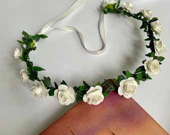 Off white Flower crown Girl headpiece,  Bridal Halo Off white headband Floral hair piece Hair wreath Head flower head band