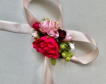 Magenta Rose Corsage: Blush & Hot Pink Flower Girl Bracelet