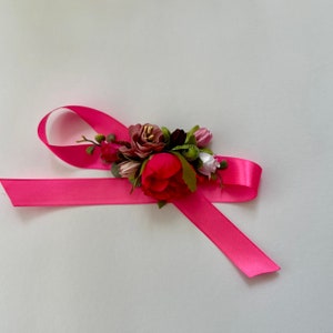 Hot pink bracelet Fuchsia hand wrap bracelet Flower girl wrist corsage wedding Red magenta corsage Fuchsia wrist wrap Ready for ship