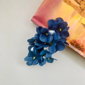 Navy Blue Hydrangea Flower Hair Clip: Bridal Wedding Hairpiece