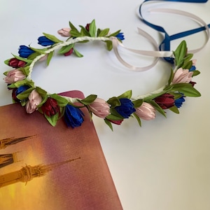 Navy blue burgundy headpiece Burgundy blush flower crown  Hair wreath wedding Maroon headband Dark flower crown Wedding