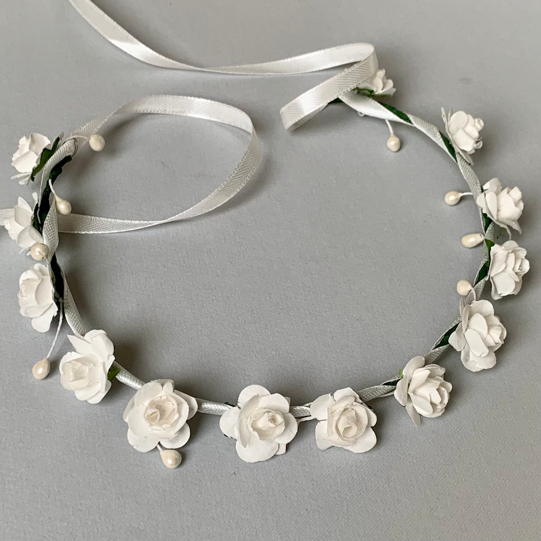 New handmade boutique pearl flower rose flexible headband prom wedding white Zoë River | Dainty pearl leaf wedding bridesmaid hairpins  main image 4