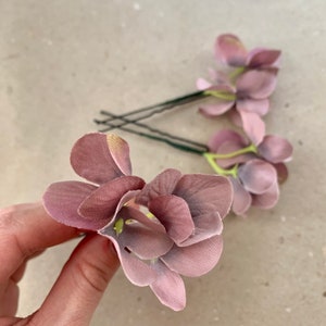 Dusty rose hair accessories, Dusty pink flowers hair pin, Hydrangea hair pin,  Mauve hair pins, Dusty rose wedding, Hair stick, Bobby pins
