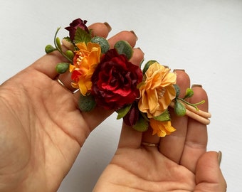 Burgundy Orange Floral Baby Headband: Autumn Toddler Crown