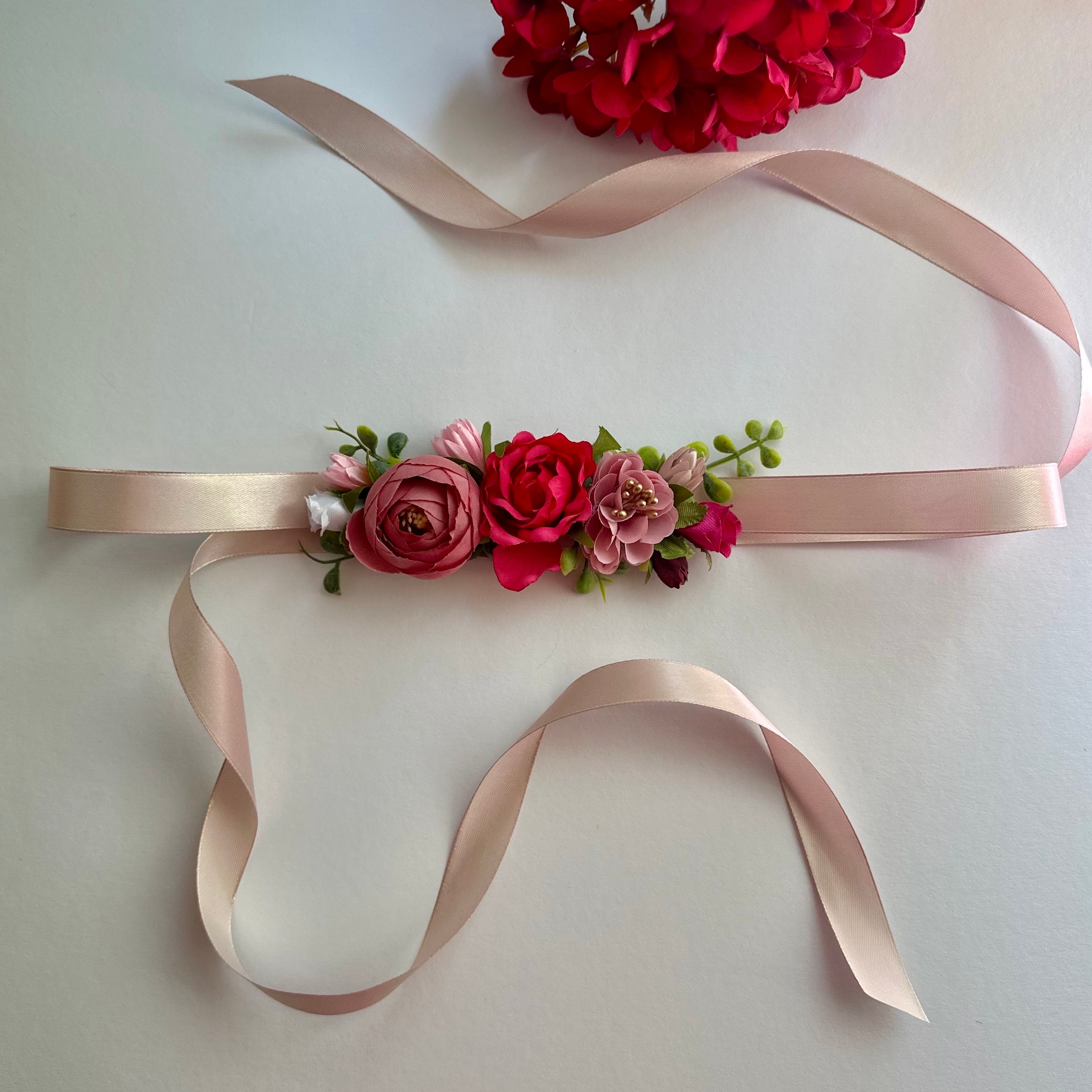 Reversible RIBBON Belt - pink, blue, brown flowers Personalized Flower Pink Belt - Etsy main image 2