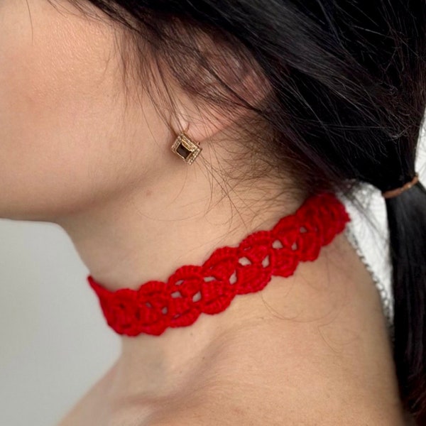 Lace choker necklace Red collar Gift girl Geometric choker Lace collar cotton Choker custom Red necklaces women Lace handmade neck jewelry