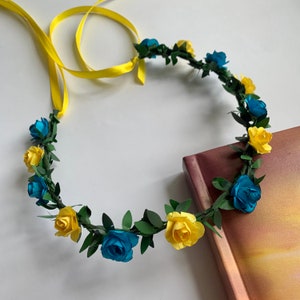 Ukrainian crown flower Ukrainian wedding hair accessory Yellow blue crown Flower girls Ukrainian colors headpiece Summer headband