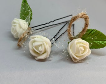 Rose hairpins set Braid hair piece Flower hair clips Dancer hair set Ballet hairpins Ballerina hair pins Blush pink hair pins for women